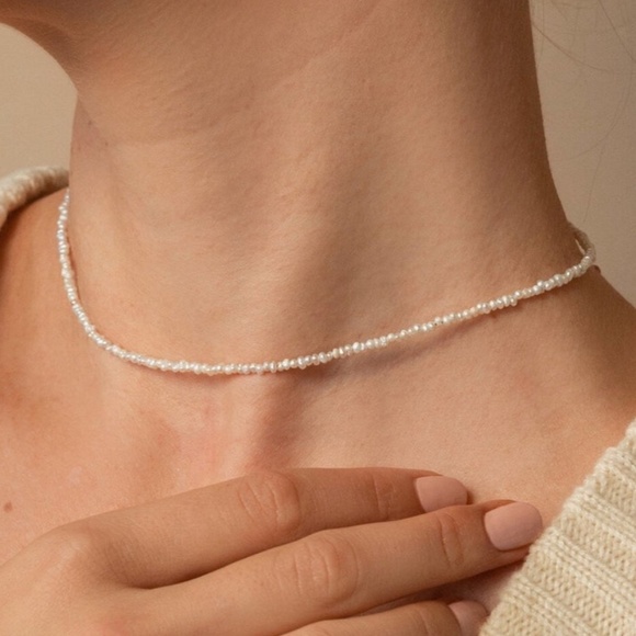 Mini itty bitty rice pearl necklace - 14 inches with 3 inch extender cha… - Picture 5 of 5